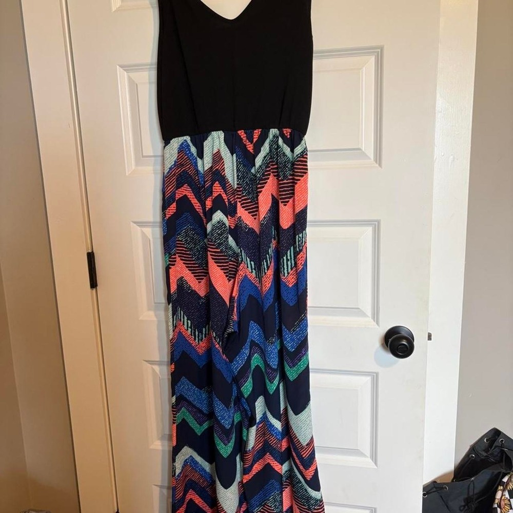 Fashion to Figure Black Zigzag Wide Leg Jumpsuit Sleeveless 1X